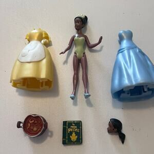 Disney Parks Tiana Dress Up Figure Set Partial Clip On Dresses 4" Doll Gumbo 8pc